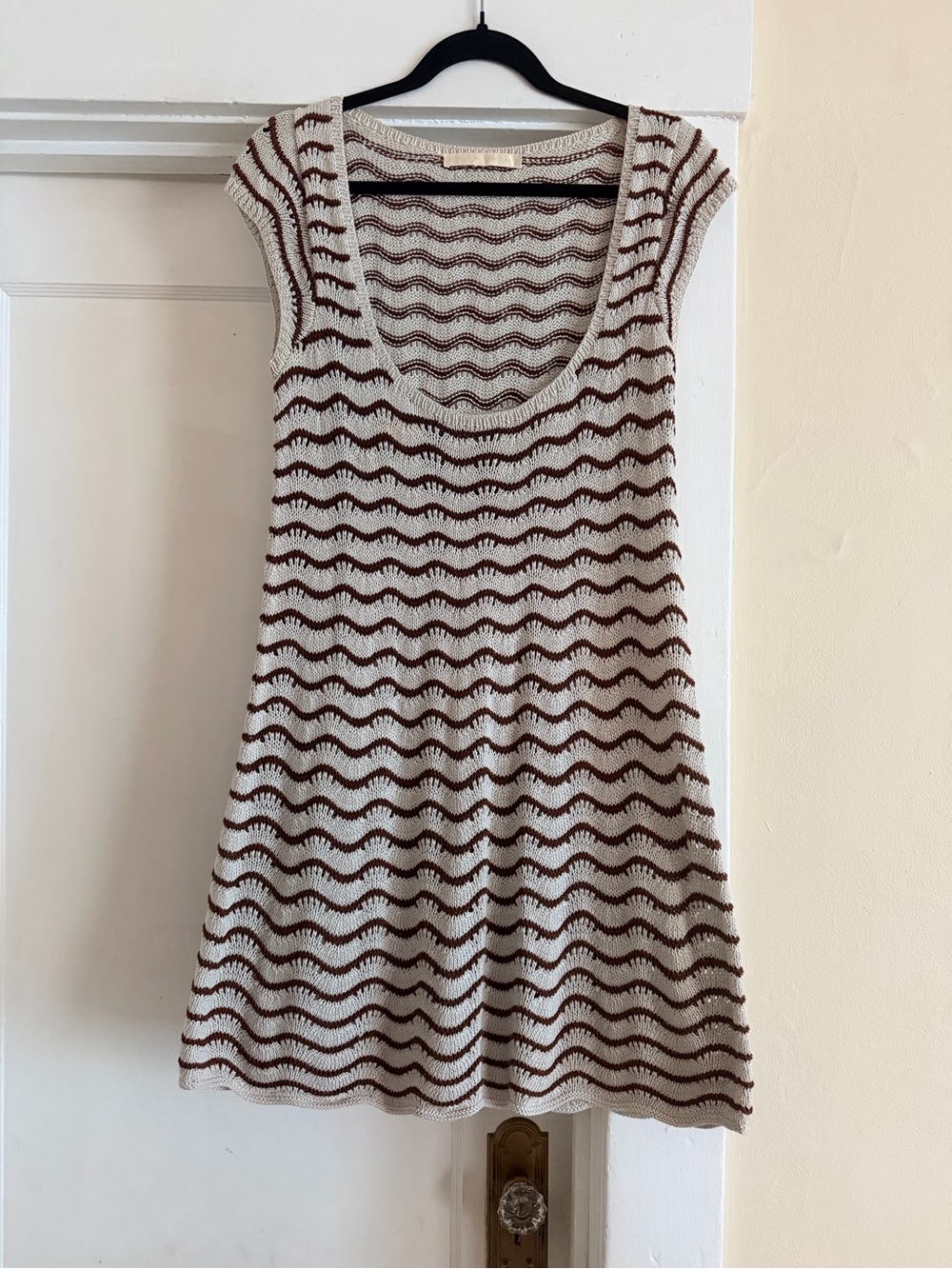 Sleeveless Brown and Cream Wave Knit Dress